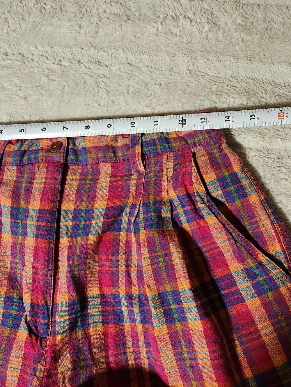 Vtg Karen Scott 90s Plaid Mom Shorts Size 12 Cotton High Waisted Pleated Madras